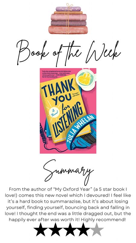 Book review: thank you for listening by Julia Whelan.