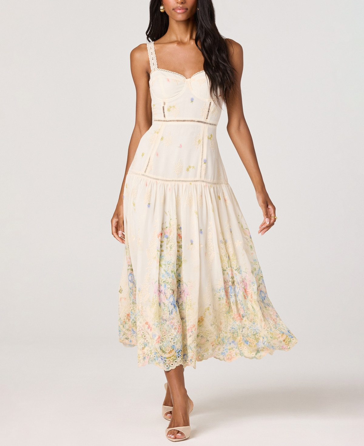 Astr the Label Women's Pellagia Sweetheart Neck Midi Dress - Cream Multi Floral | Macy's