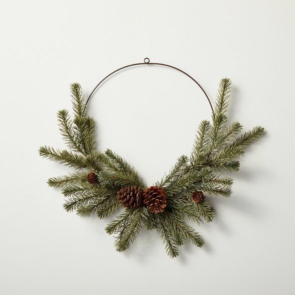 12" Asymmetrical Faux Pine Wire Wreath with Pinecones - Hearth & Hand™ with Magnolia | Target