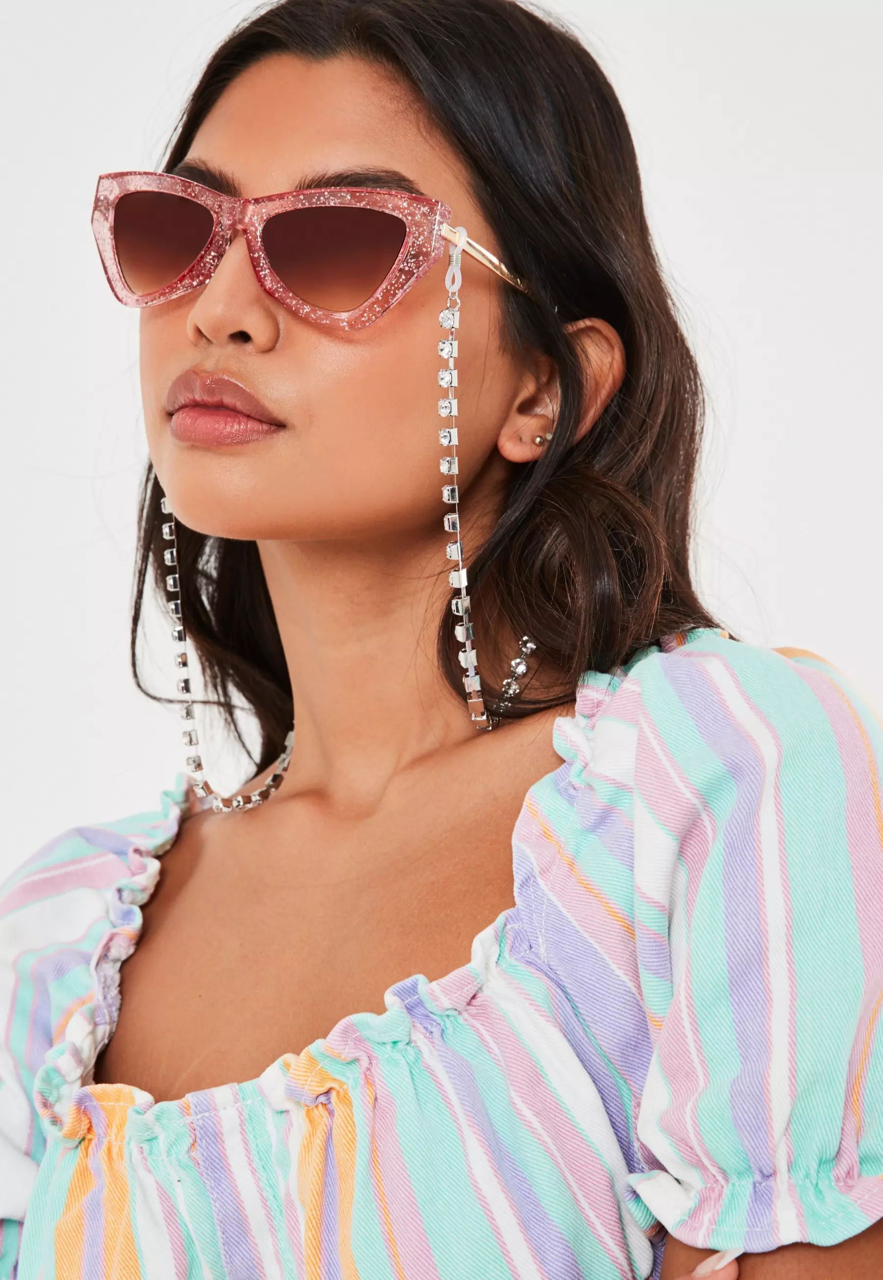 Missguided - Silver Look Diamante Glasses Chain | Missguided (US & CA)