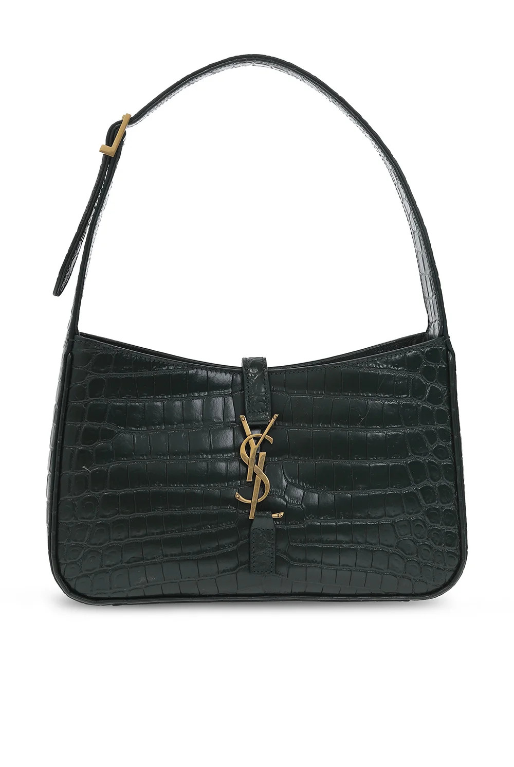 Saint Laurent Logo Plaque Crocodile-Embossed Shoulder Bag | Cettire Global