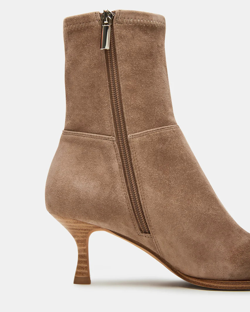 STASIA Taupe Suede Kitten Heel Ankle Bootie | Women's Booties | Steve Madden (US)