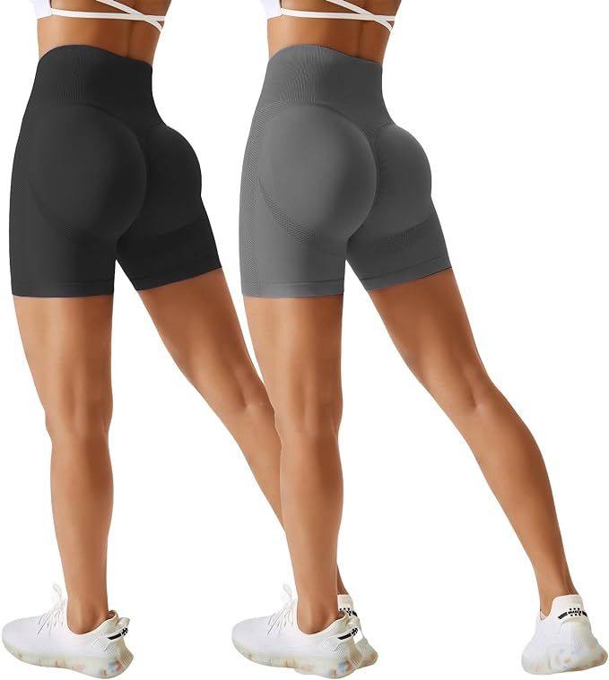 Gym Biker Shorts Women 2 Piece Seamless Scrunch Butt Lifting High Waisted 3.5" Smile Contour Work... | Amazon (US)