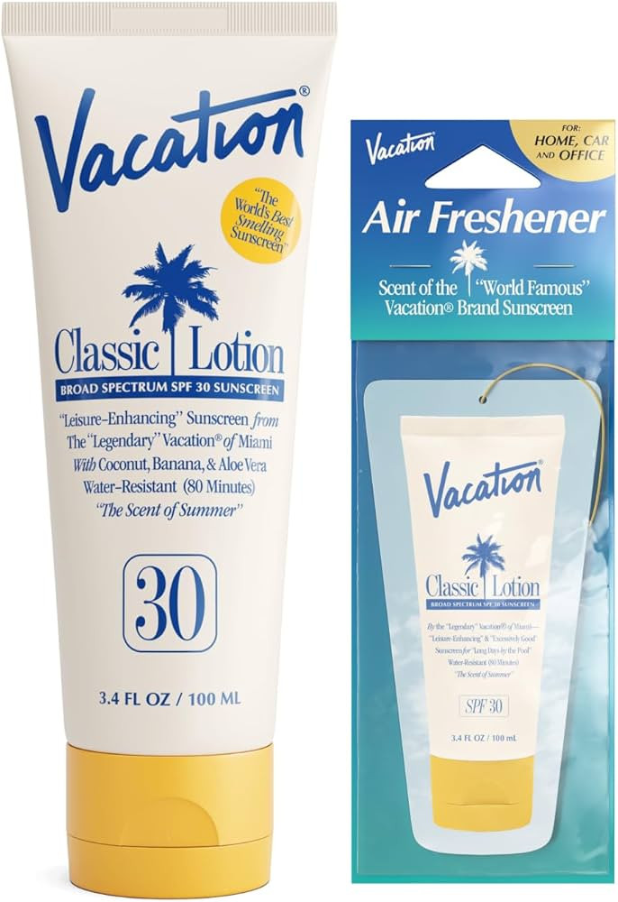 Vacation Classic Sunscreen Lotion SPF 30 & Air Freshener Bundle, Water-Resistant, Lightweight, Tr... | Amazon (US)