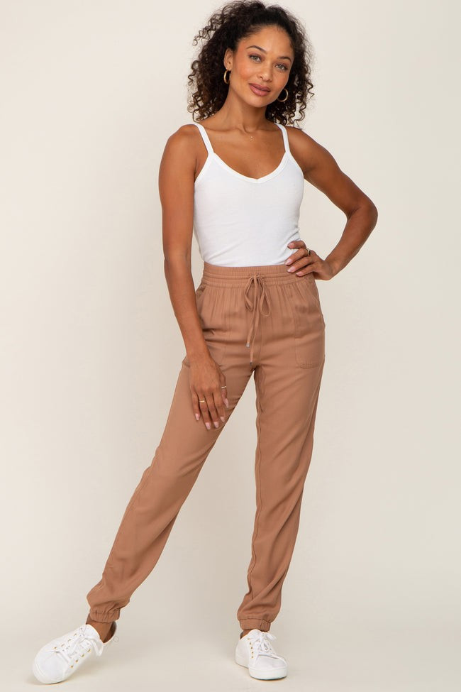 Camel Drawstring Tapered Jogger Pants | PinkBlush Maternity
