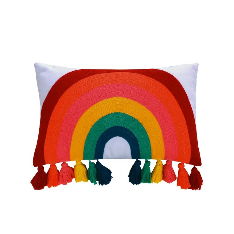 Levtex Home - Rainbow Pom - Decorative Pillow (11X18in.) - Rainbow Pillow - Purple, Teal, Yellow,... | Walmart (US)
