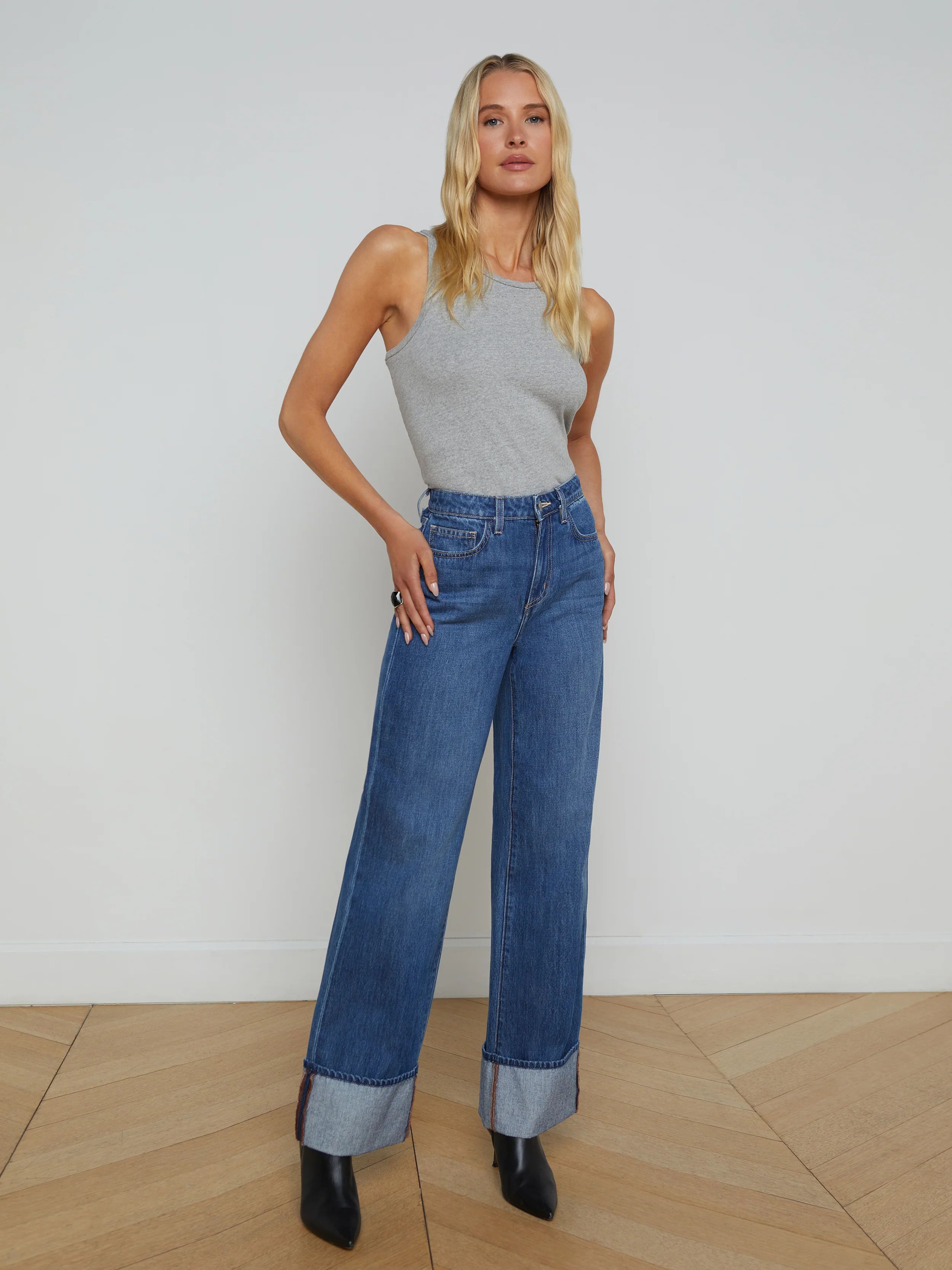 L'AGENCE - Miley Cuffed High-Rise Wide-Leg Jean in Lampson | L'Agence