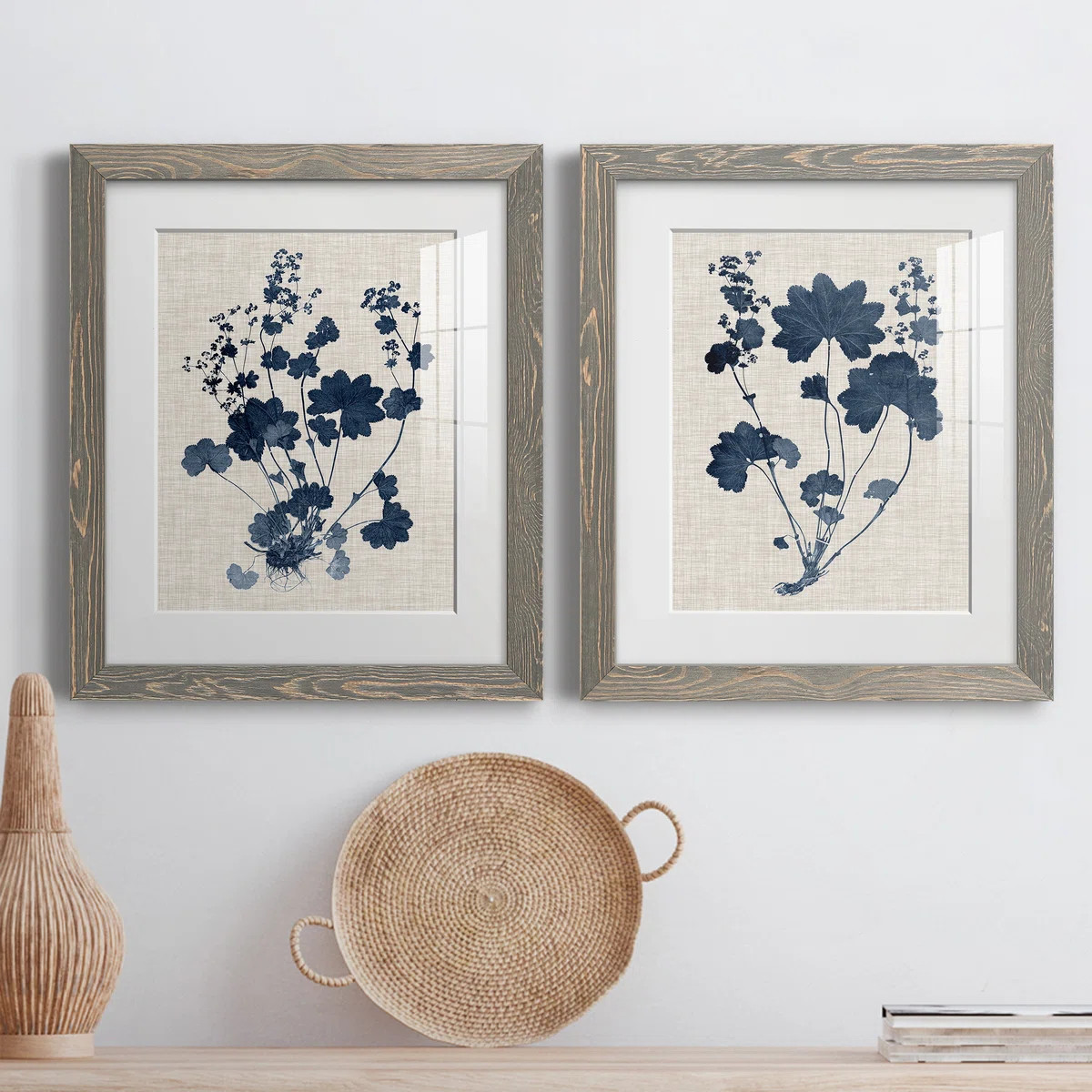 " Navy And Linen Leaves II " 2 - Pieces Painting Print | Wayfair North America