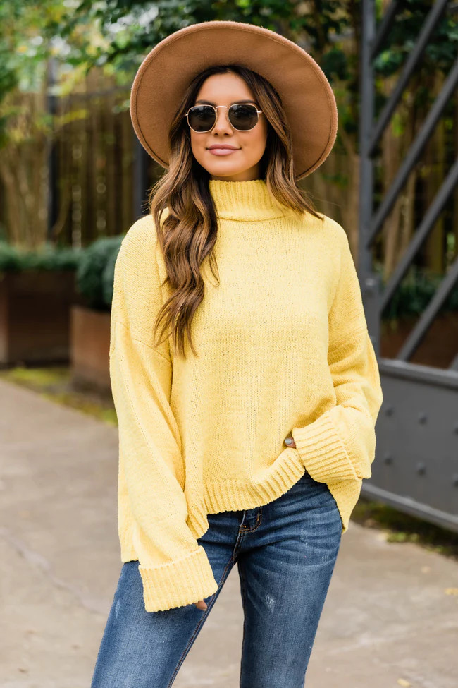 Play Your Part Mock Neck Chenille Sweater Mustard CLEARANCE | The Pink Lily Boutique