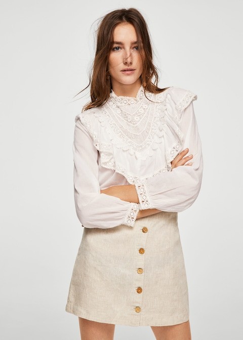 Jupe lin à boutons - Femme | MANGO (FR)