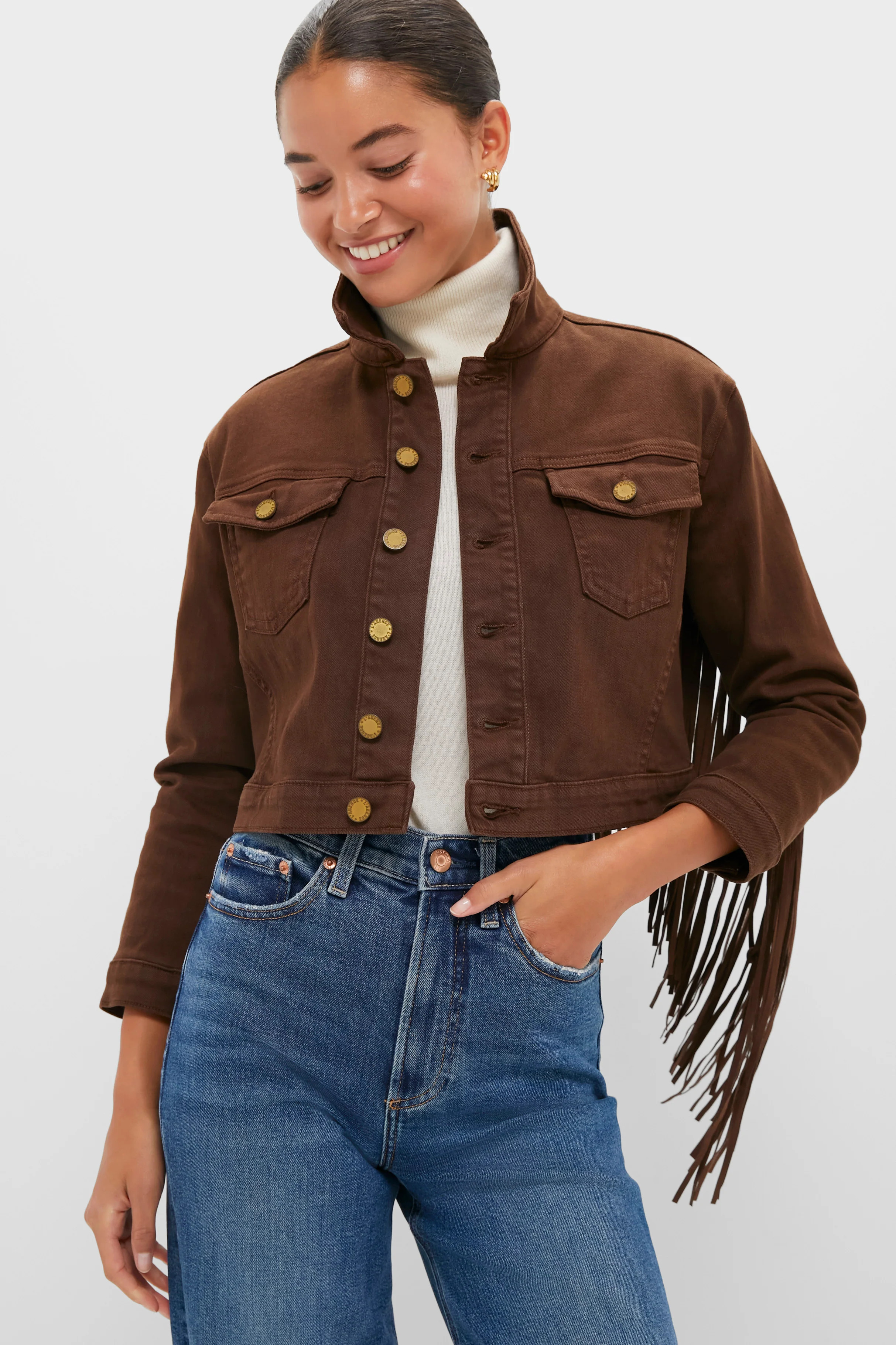 Brown Koda Crop Fringe Jacket | Tuckernuck (US)