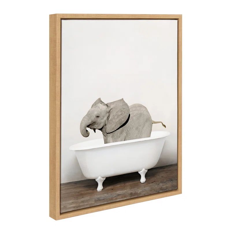 Baby Elephant In The Tub by Amy Peterson - Floater Frame Graphic Art on Canvas | Wayfair North America
