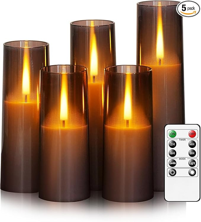 Flameless LED Candles, Battery Operated Upgraded Realistic 5 Pcs Flickering Flame Pillar Candles ... | Amazon (US)