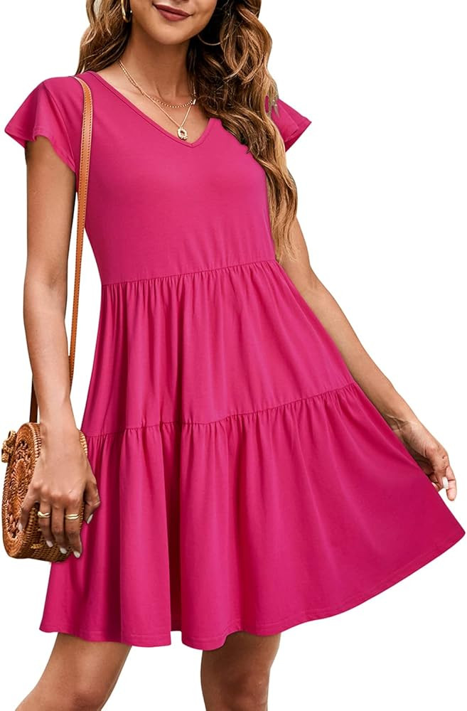 ULTRANICE Summer Sun Dresses for Women 2023 Casual Trendy V Neck Polka Dot Ruffle Mini Dress | Amazon (US)