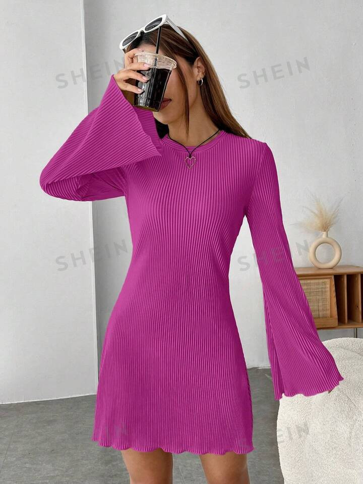 • Casual • Plain • Lettuce Trim, Rib-Knit | SHEIN