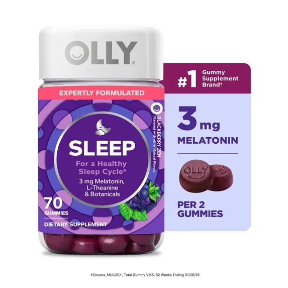 OLLY Sleep Gummy Supplement, 3mg Melatonin, L-Theanine, Chamomile, Blackberry Zen Flavor, 70 Coun... | Walmart (US)