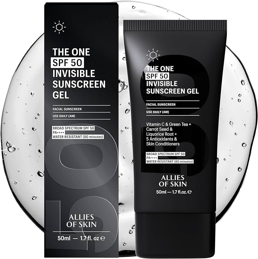 Allies of Skin - The One SPF 50 Invisible Sunscreen Gel with Vitamin C, Green Tea, Carrot Seed, R... | Amazon (US)