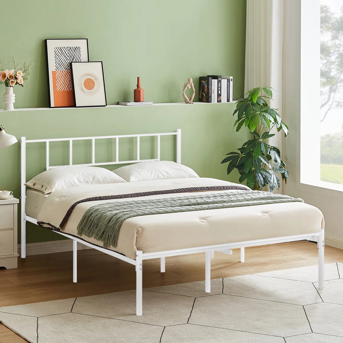 Queen Size Bed Frame, Metal Bed Frame with Headboard, Iron-Art Platform Bed No Box Spring Needed/... | Wayfair North America
