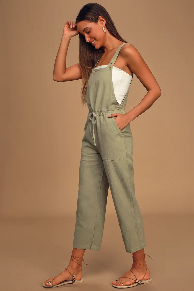 Verona Sage Green Drawstring Wide-Leg Jumpsuit | Lulus