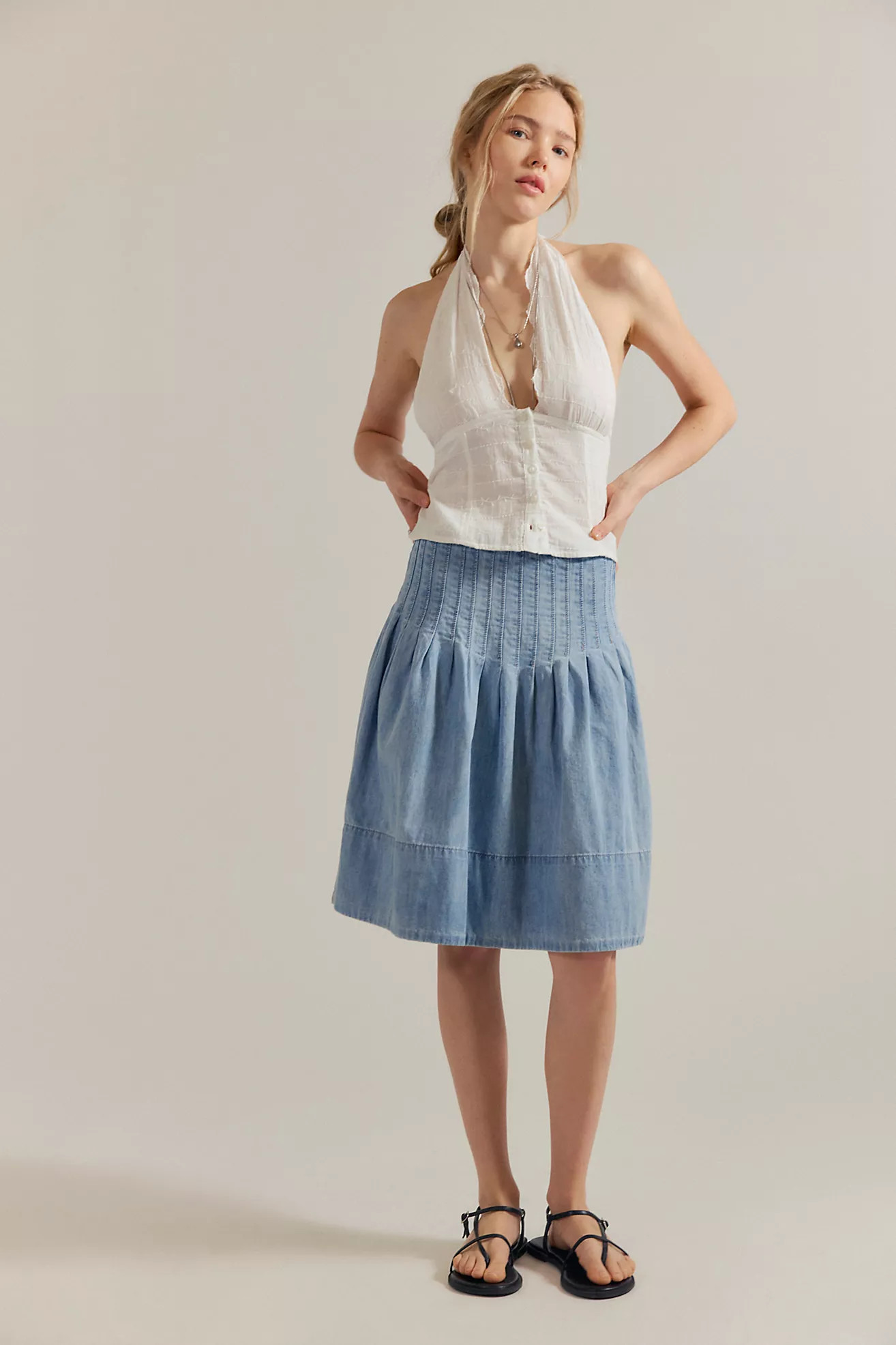 We The Free Peyton Pintuck Denim Midi Skirt | Free People (Global - UK&FR Excluded)