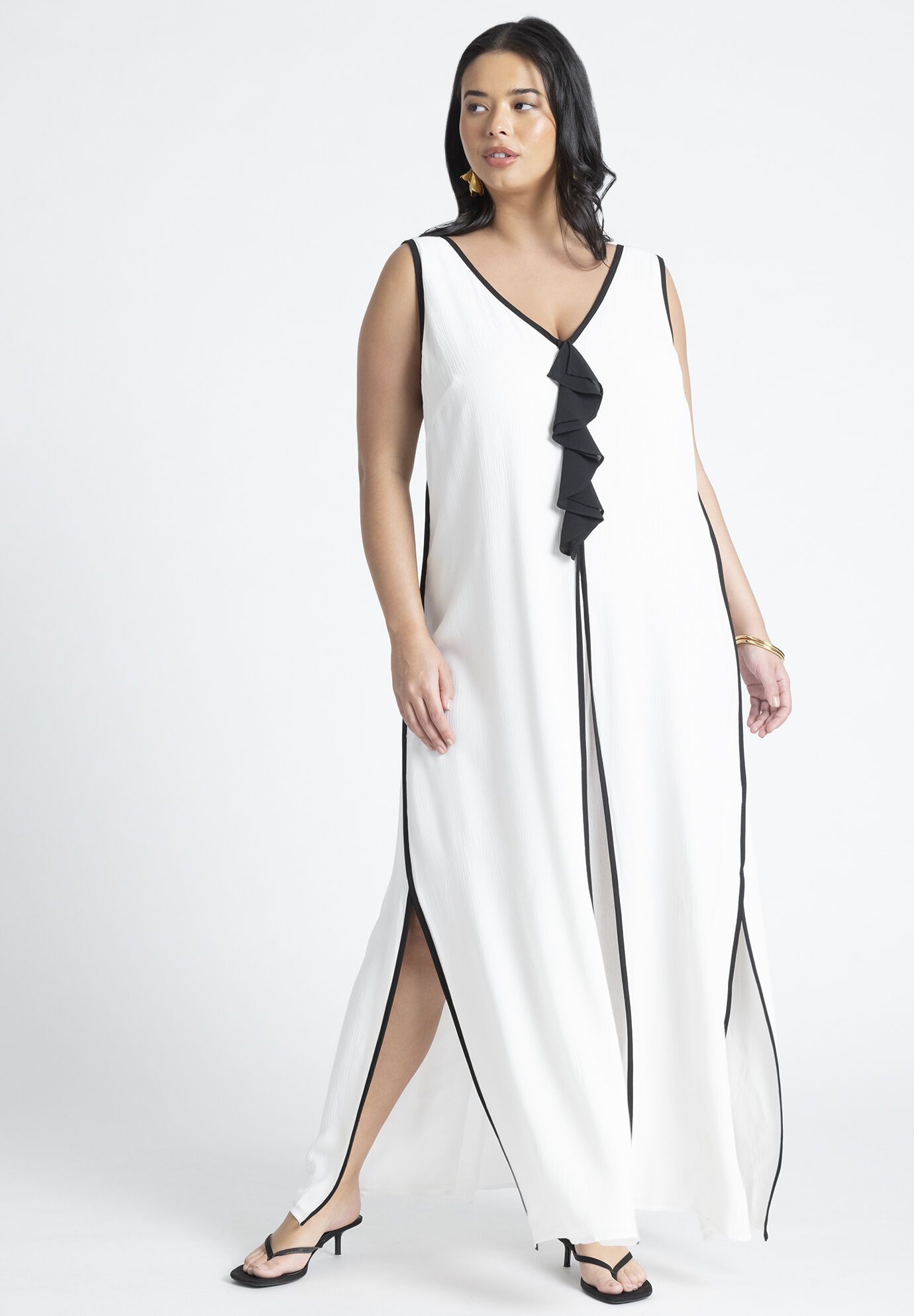 V Neck Gauze Maxi Dress | Eloquii