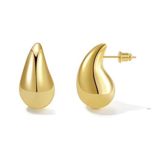 FISSEN JEWELRY Teardrop Earrings for Women, 32mm Lightweight Gold Drop Earrings, Hypoallergenic Chunky Gold Hoop Earrings with 925 Sterling Silver Post, Dupes Jewelry for Women | Amazon (US)