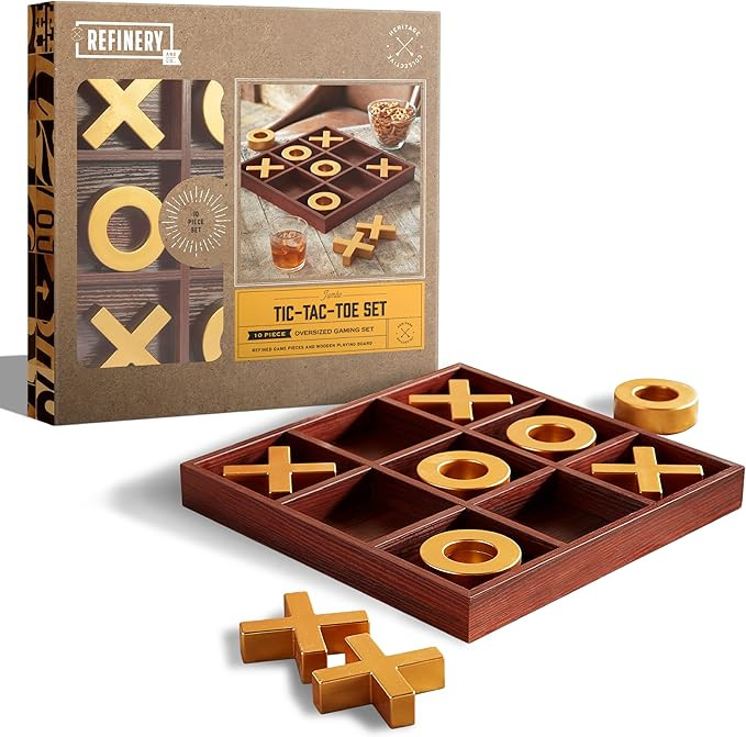 Refinery and Co. 10-Piece Premium Solid Wood Tic-Tac-Toe Board Game, Giant Gold 14” Outdoor/Ind... | Amazon (US)
