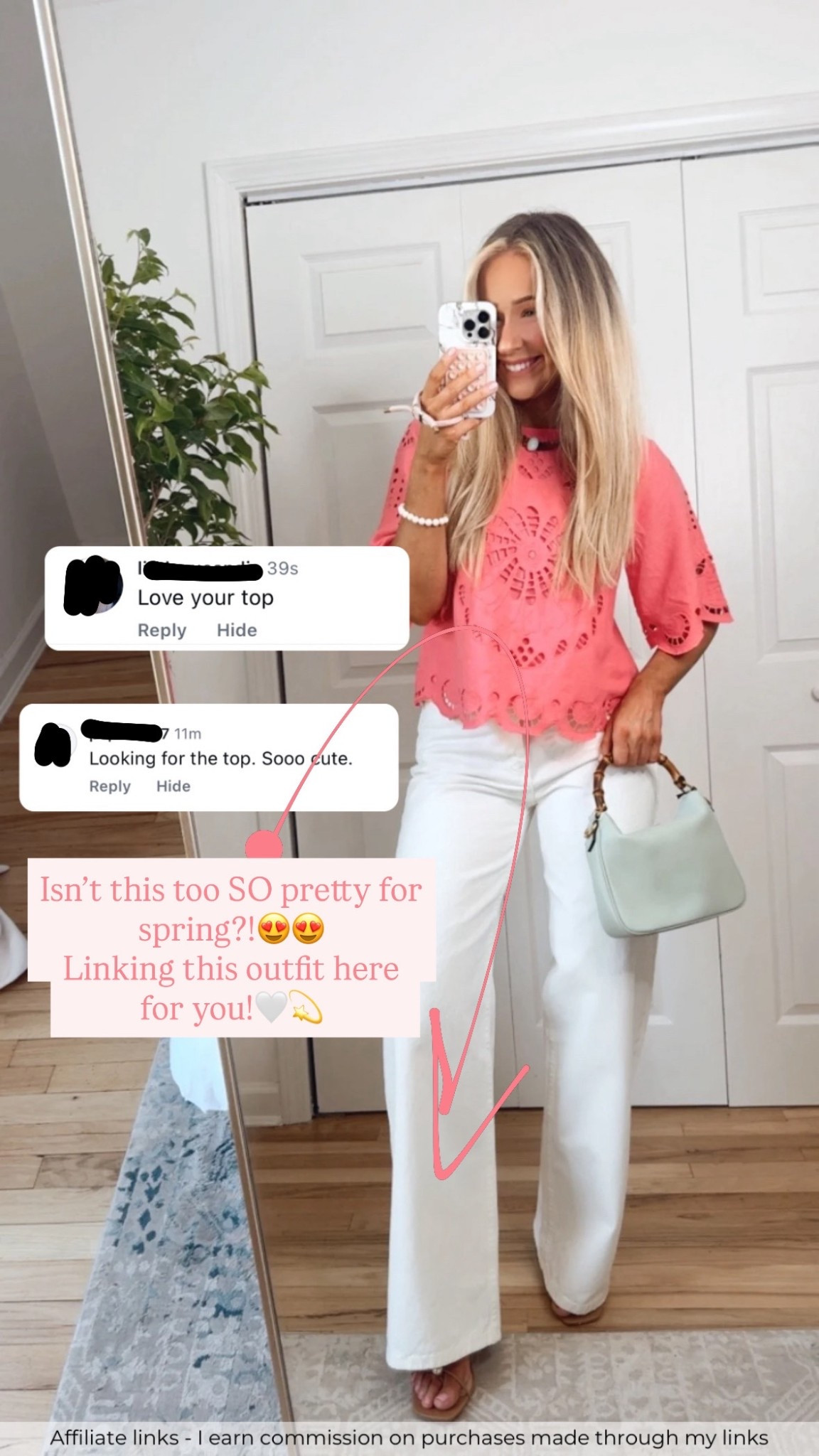 Affiliate links - I earn commission on purchases made through my links | spring outfit
Pink embroidered top
Zara white jeans 