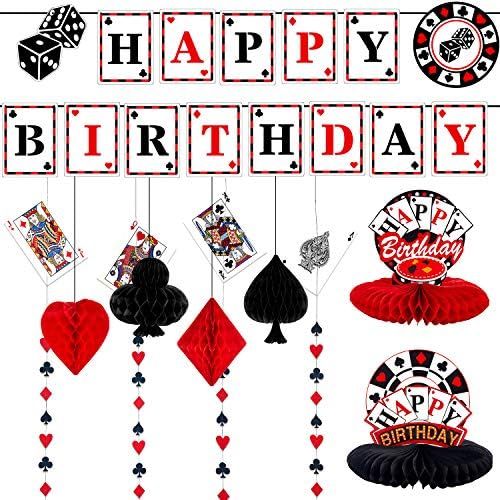 11 Pieces Casino Birthday Party Decorations Set, Includes Poker Happy Birthday Banner, 6 Casino H... | Amazon (US)