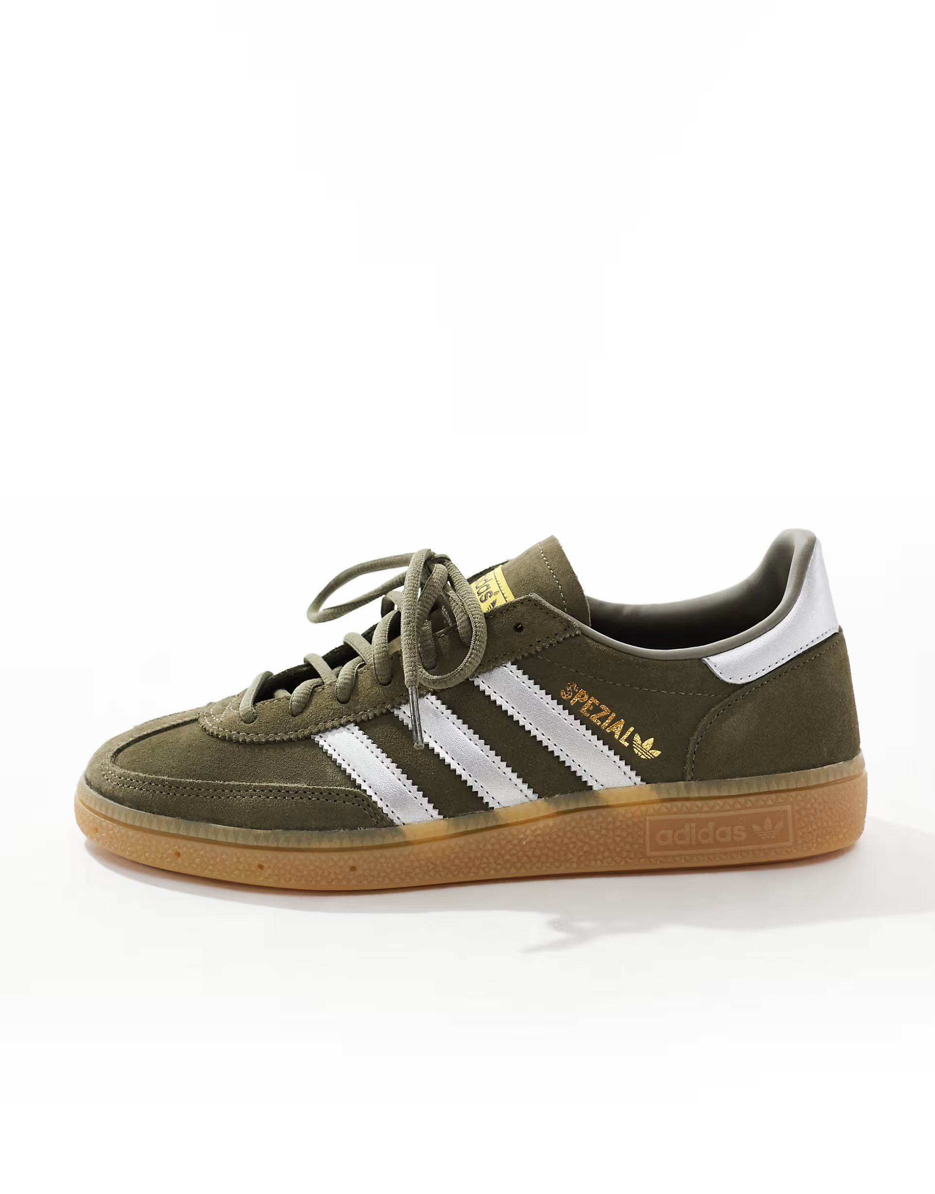 adidas Originals gum sole Handball Spezial trainers in olive and silver | ASOS (Global)