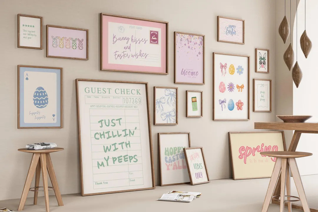 Easter Prints Gallery, Spring Wall Art, Retro Easter Bunny Aesthetic, Cute Easter Decor, Pastel P... | Etsy (US)