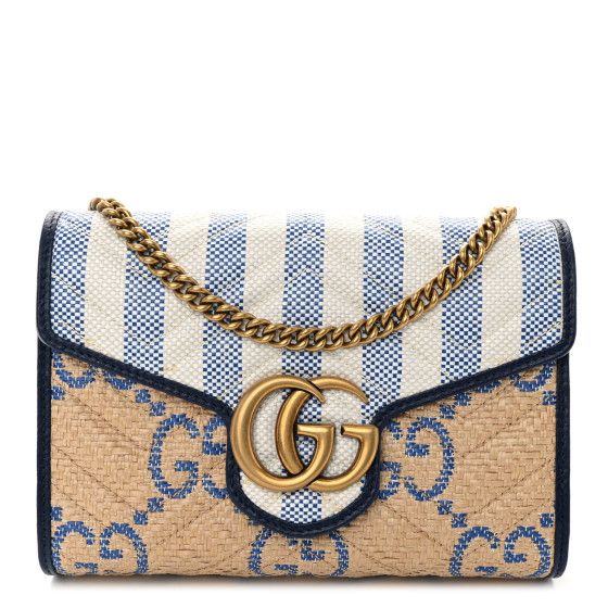 Raffia GG Monogram Matelasse GG Marmont Chain Wallet Mystic White Royale Natural | FASHIONPHILE (US)