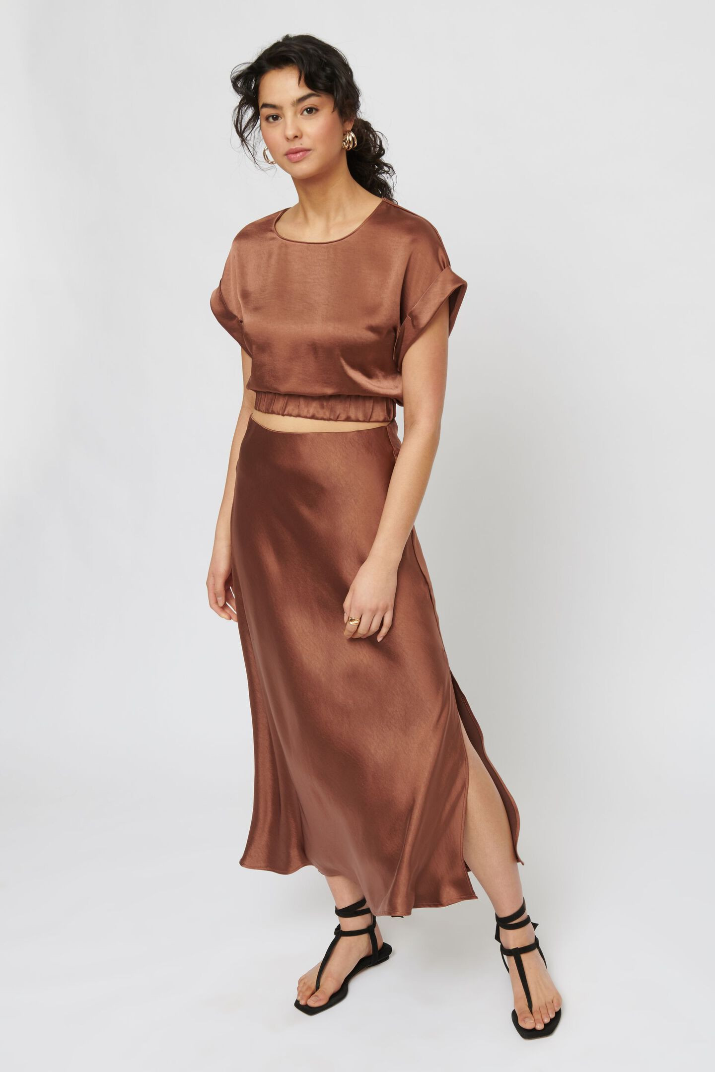 Satin Midi Skirt | Dynamite Clothing