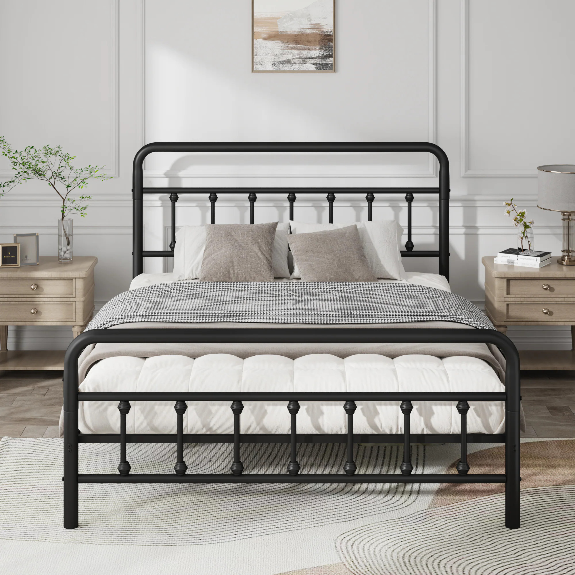 BABOOM Queen Black Metal Bed Frame with Headboard one_size | BOM-34827-OR | Lowe's