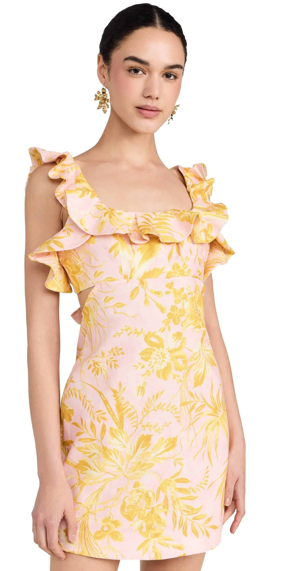 Zimmermann Golden Ruffle Mini Dress Pink/Gold Floral 1 | Shopbop