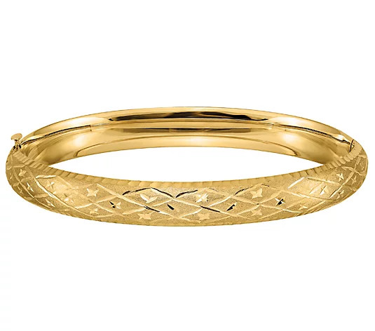 14K Gold Diamond Cut Hinged Bangle | QVC