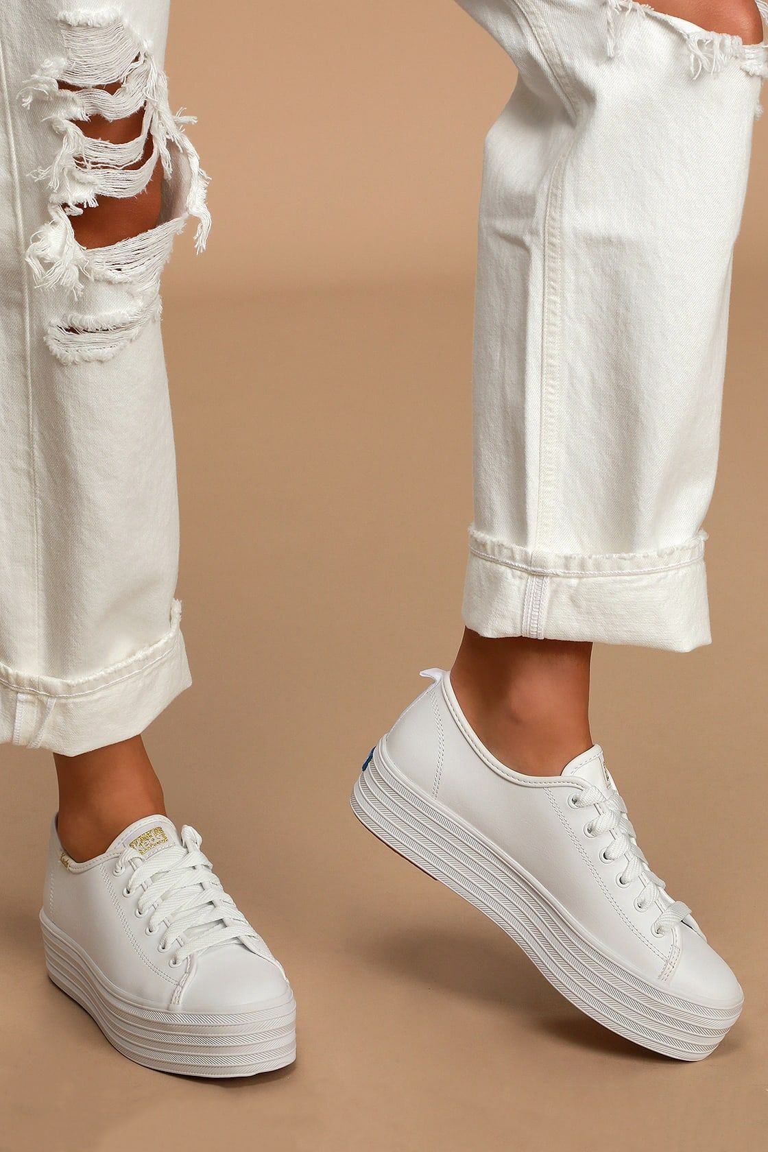 Triple Up White Leather Platform Sneakers | Lulus