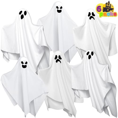 JOYIN 6 Pcs Halloween Decorations Outdoor Hanging Ghost, 19.6” White Flying Ghost for Halloween Party Decorations, Hanging Decor for Indoor Garden Yard Front Porch Patio Lawn Holiday Props | Amazon (US)