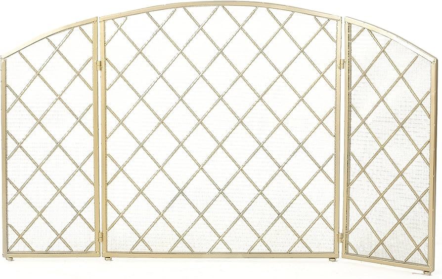 Christopher Knight Home Amiyah 3 Panelled Iron Fireplace Screen, Gold | Amazon (US)