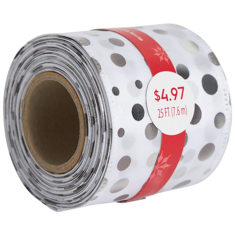 Silver Foil Dots Christmas Ribbon, 25', by Holiday Time | Walmart (US)