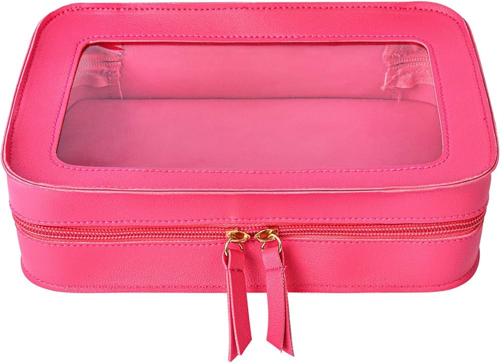 SOIDRAM Clear Makeup Bag Pink Cosmetic Bag Organizer Portable Travel Toiletry Case for Women Make... | Amazon (US)