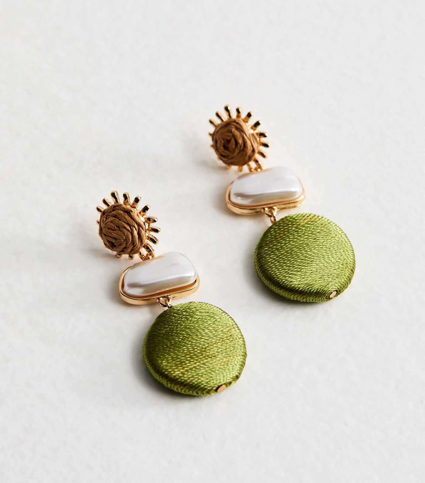 Green Sun Thread Wrap Pearl Circle Drop Earrings | New Look | New Look (UK)