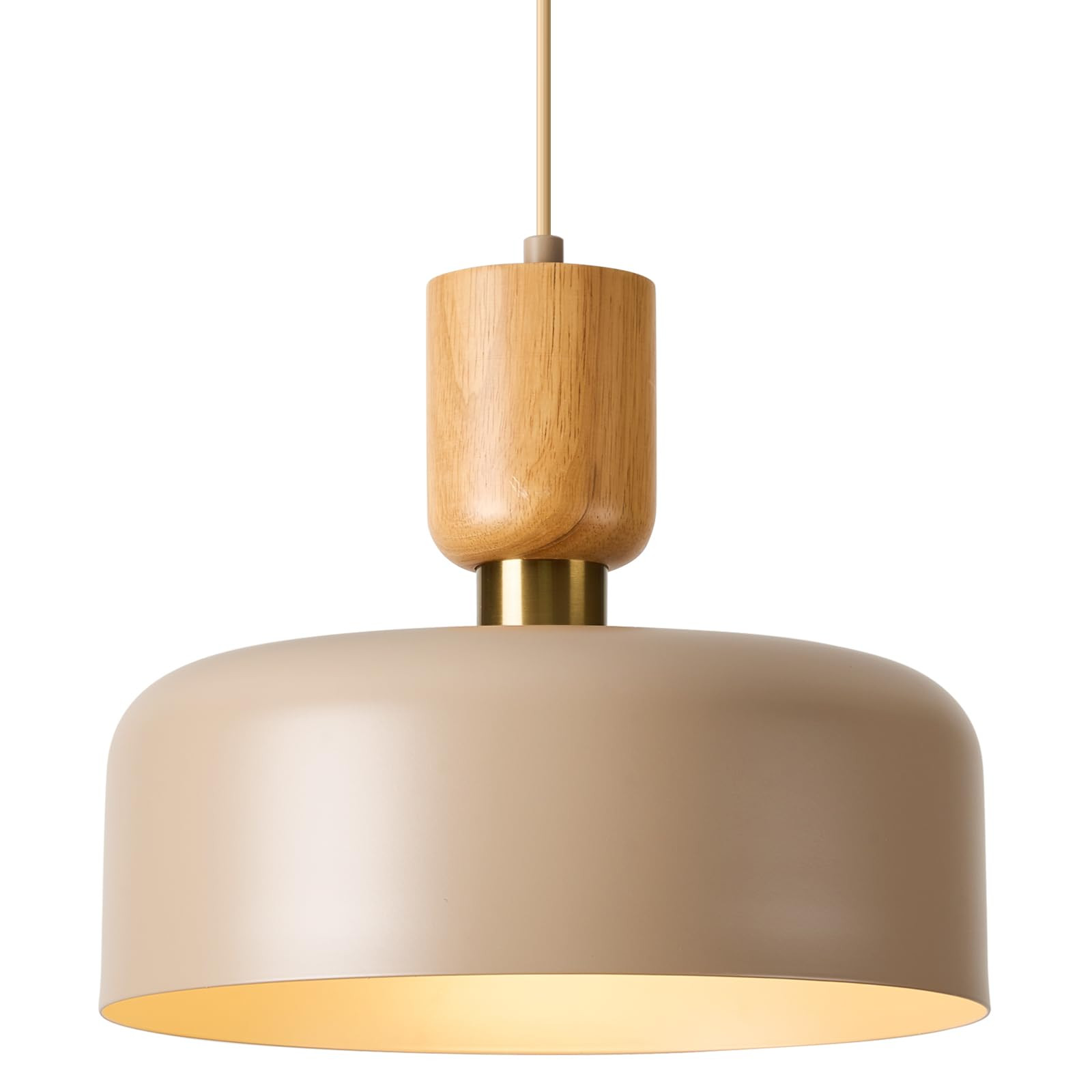 TeHenoo Modern Pendant Lights with Natural Wood Cap, Brass Accent, 12 inch Brown Metal Shade,for ... | Amazon (CA)