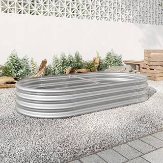 7.4 ft. L x 3.7 ft. W x 1 ft. H Silver Galvanized Metal Oval Large Outdoor Raised Garden Bed Kit,... | The Home Depot