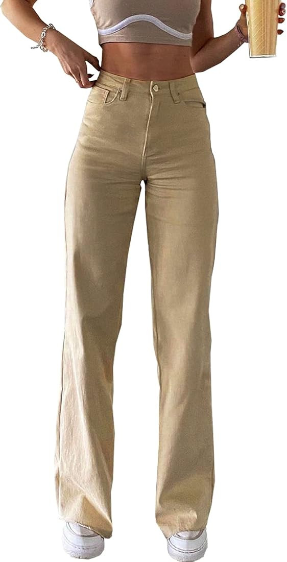 Vintage Jeans for Women Teen Girl High Waisted Relaxed Fit Straight Leg Baggy Boyfriend Jeans | Amazon (US)