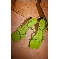 Green PU Square Toe Strappy Lace Up Heeled Sandals | PrettyLittleThing US