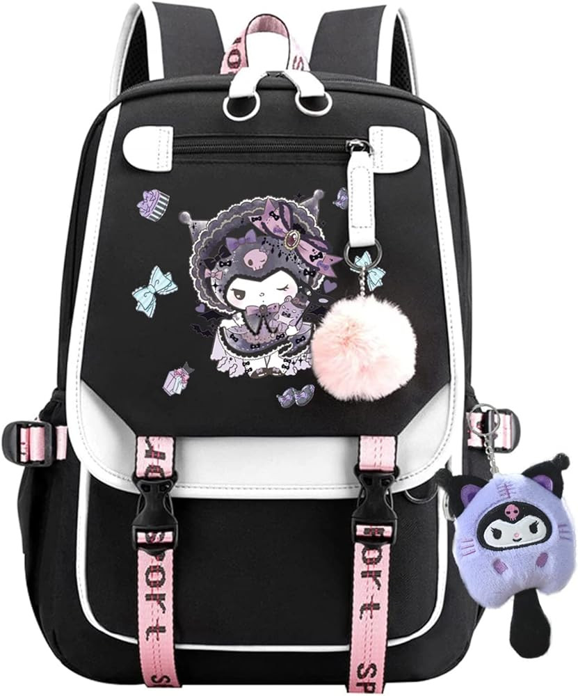 Kawaii Backpack with Plush Pendant,Cute Cartoon Middle School Backpack Students Bookbag 21L Casual Daypack with USB Charge Port | Amazon (US)