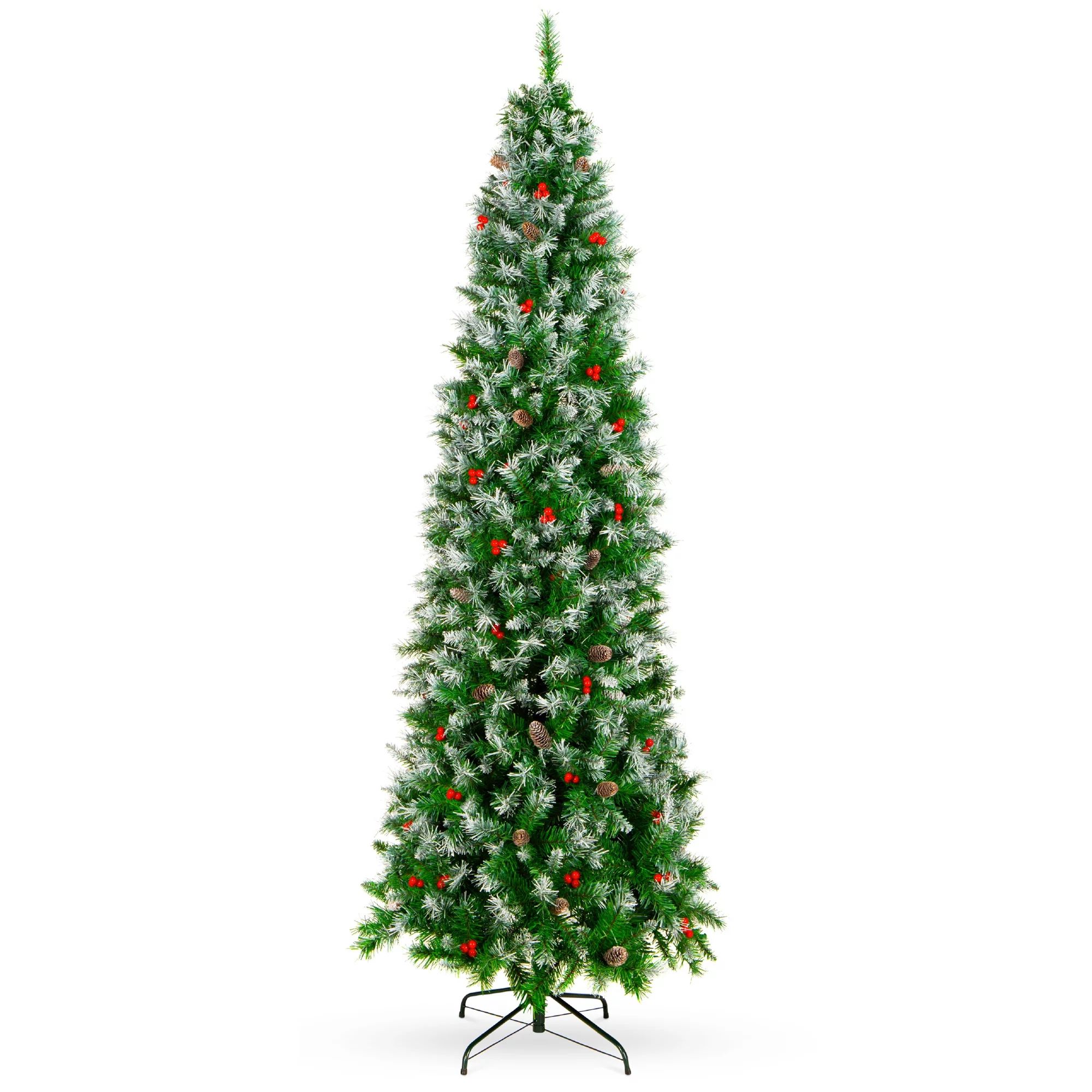 Best Choice Products 6ft Pre-Decorated Partially Flocked Holiday Christmas Pencil Tree w/ 618 Tip... | Walmart (US)