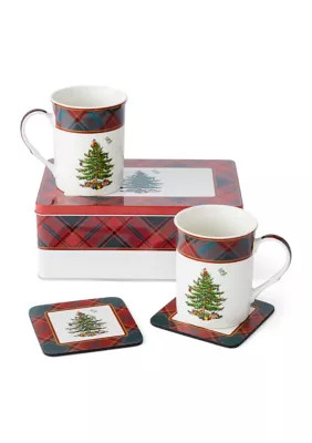 Spode Christmas Tree Tartan 5-Piece Mug and Coaster Set | Belk