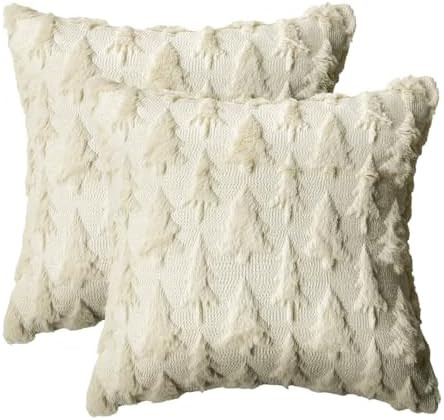 AVOIN colorlife Christmas Trees Beige Throw Pillow Covers Set of 2, 18 x 18 Inch Soft Plush Faux ... | Amazon (US)